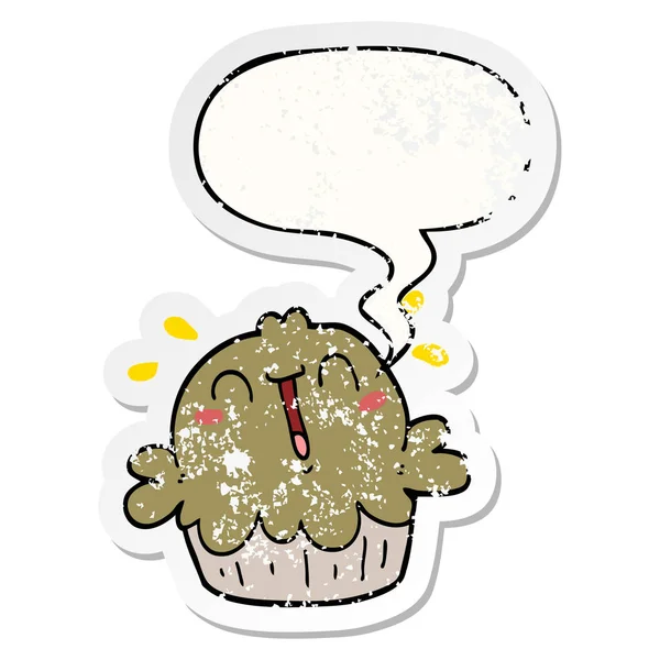 Leuke cartoon Pie en toespraak bubble noodlijdende sticker — Stockvector