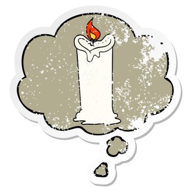 karikatür mum ve sıkıntılı yıpranmış etiket olarak kabarcık düşünce