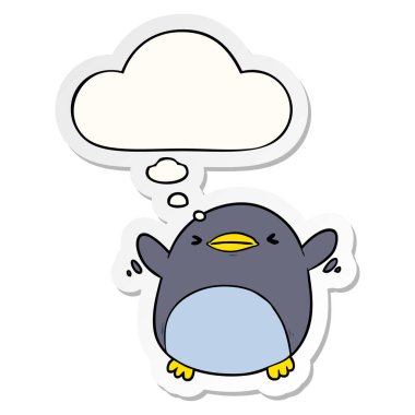 sevimli karikatür penguen çırpma ve baskılı bir st olarak kabarcık düşündüm