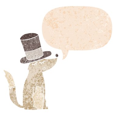 retr üst şapka ve konuşma balonu giyen karikatür kurt ıslık