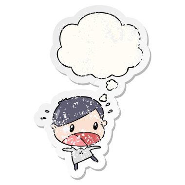 karikatür şok adam ve sıkıntılı yıpranmış stic olarak kabarcık düşündüm