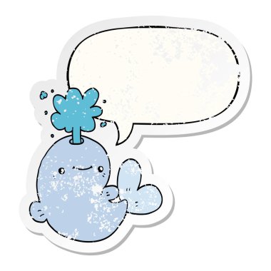 karikatür balina su ve konuşma kabarcık sıkıntılı sticke spouting