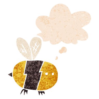 karikatür arı ve Retro dokulu tarzında düşünce kabarcık