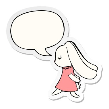 sevimli karikatür tavşan ve konuşma kabarcık etiket