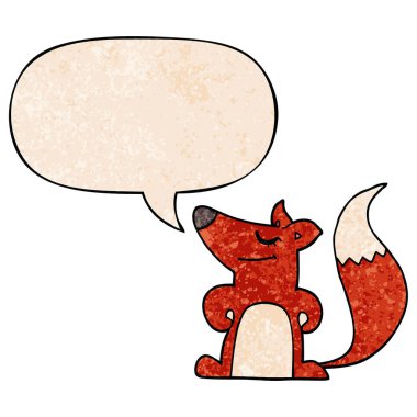 retro doku tarzında karikatür tilki ve konuşma balonu