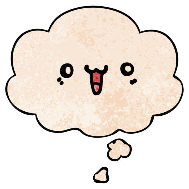 mutlu karikatür yüz ve grunge doku desen düşünce balonu 