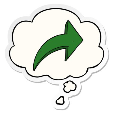 karikatür işaret ok ve basılı bir etiket olarak kabarcık düşünce