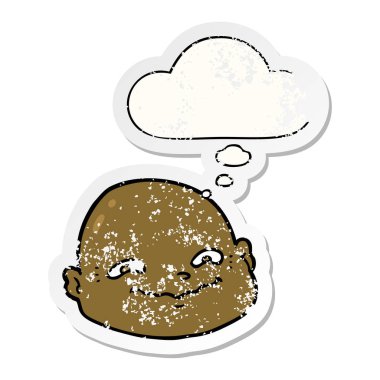 karikatür kel adam ve sıkıntılı yıpranmış etiket olarak kabarcık düşündüm