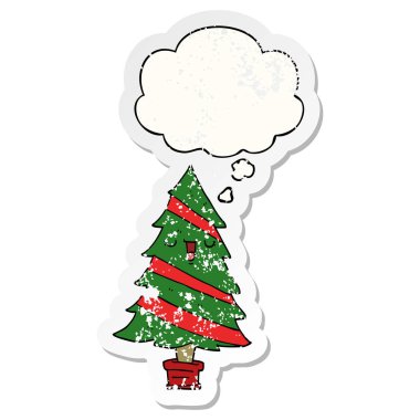 karikatür noel ağacı ve sıkıntılı yıpranmış s olarak kabarcık düşünce