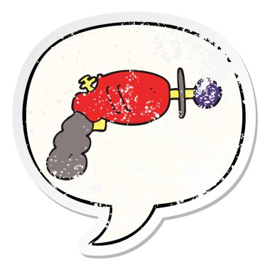 karikatür ışın silah ve konuşma balonu sıkıntılı etiket