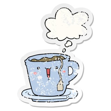 sevimli karikatür fincan ve tabak ve sıkıntılı bir w olarak kabarcık düşünce