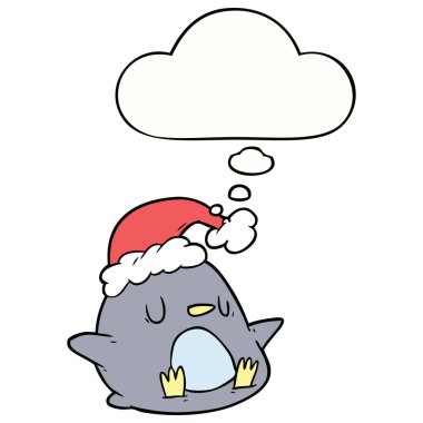 sevimli karikatür penguen ve düşünce balonu