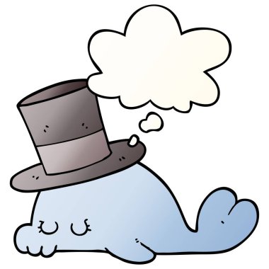 sevimli karikatür yunus ve pürüzsüz degrade tarzında kabarcık düşünce