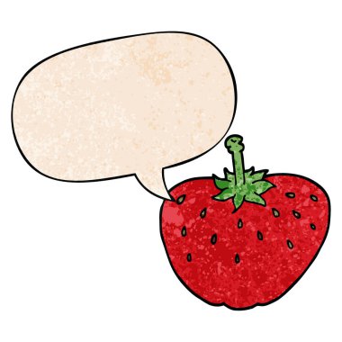 retro doku tarzıkarikatür çilek ve konuşma balonu