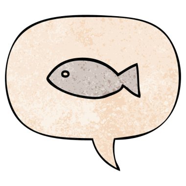 retro doku tarzında karikatür balık sembolü ve konuşma balonu
