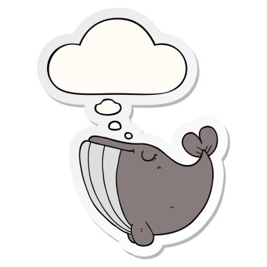 karikatür balina ve baskılı bir etiket olarak düşünce kabarcık