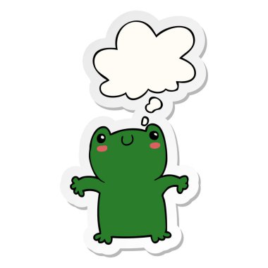 karikatür kurbağa ve baskılı bir etiket olarak kabarcık düşünce