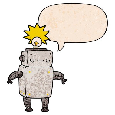 retro doku tarzında karikatür robot ve konuşma balonu