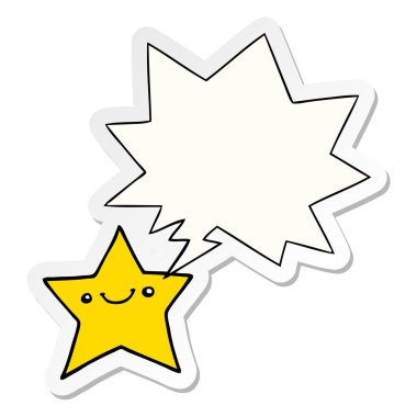 mutlu karikatür yıldızı ve konuşma balonu etiket