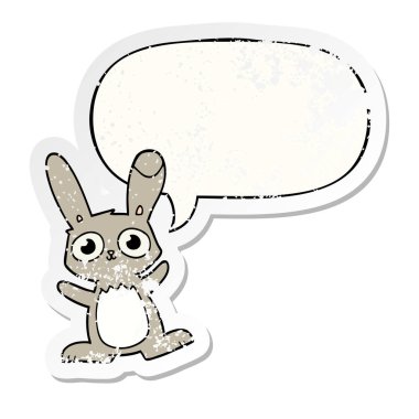 sevimli karikatür tavşan ve konuşma balonu sıkıntılı etiket