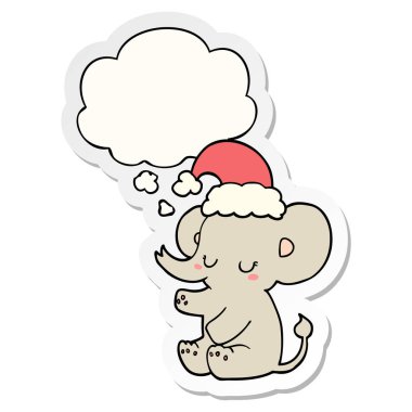 sevimli noel fil ve baskılı bir etiket olarak kabarcık düşünce