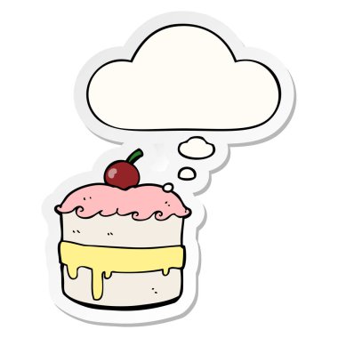 karikatür pasta ve baskılı bir etiket olarak kabarcık düşünce