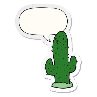 karikatür kaktüs ve konuşma kabarcık etiket