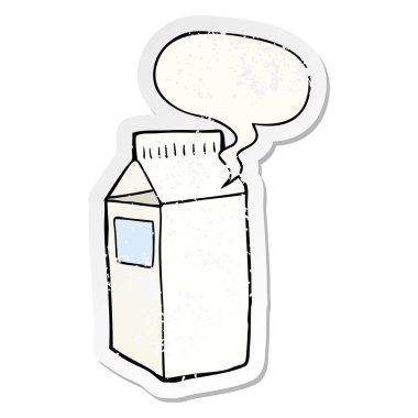 karikatür süt kartonu ve konuşma balonu sıkıntılı etiket