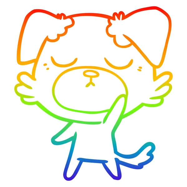 Rainbow gradient ligne dessin chien dessin animé mignon — Image vectorielle