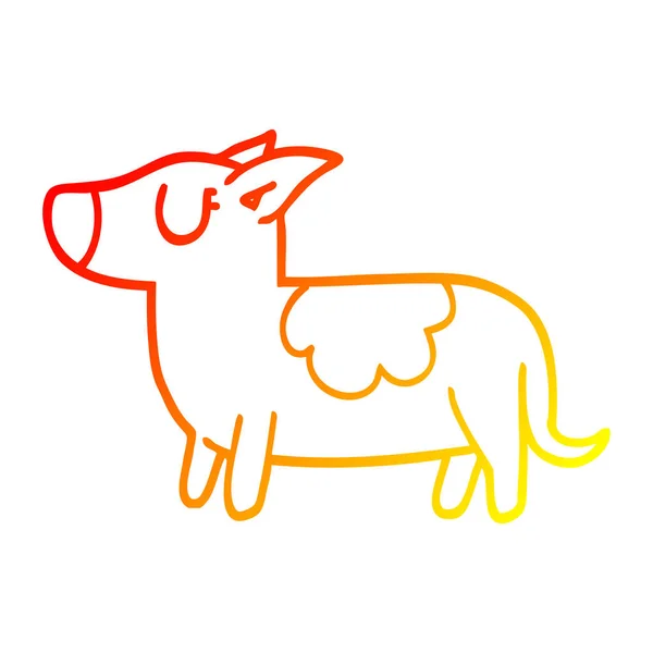 Теплая градиентная линия рисунок мультяшной стоячей собаки — стоковый вектор