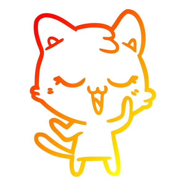 Línea de gradiente caliente dibujo feliz gato de dibujos animados — Vector de stock