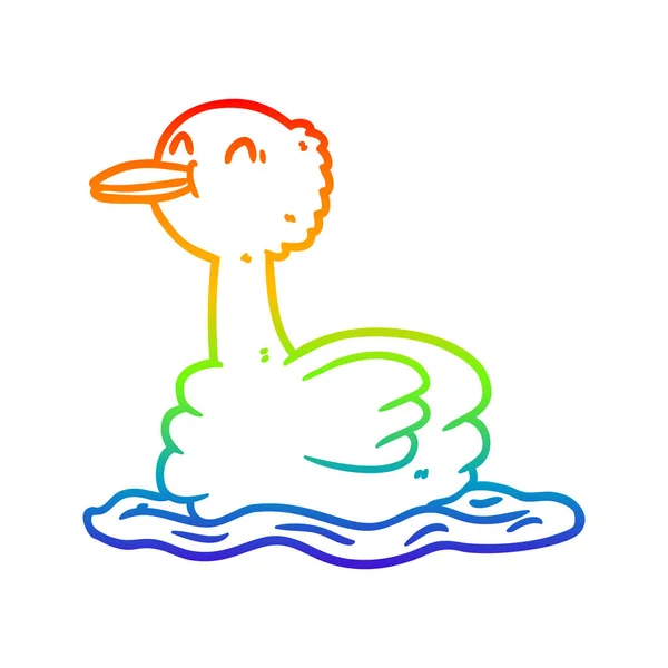 Arco iris gradiente línea dibujo natación pato — Archivo Imágenes Vectoriales