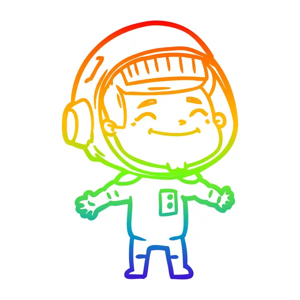 Rainbow gradient linje ritning lycklig tecknad astronaut — Stock vektor