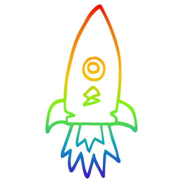 Arco-íris linha gradiente desenho cartoon espaço foguete —  Vetores de Stock