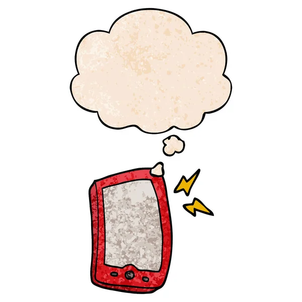 Cartoon mobiele telefoon en gedachte bubble in grunge textuur geklets — Stockvector