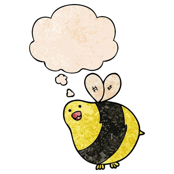 Мультяшная пчела и мыслепузырь в стиле гранж текстуры — стоковый вектор