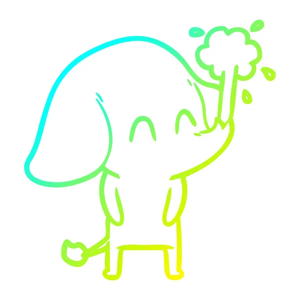 Koude gradiënt lijntekening leuke cartoon olifant spouting water — Stockvector