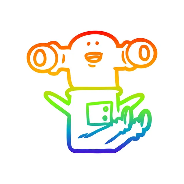 Rainbow gradient linje ritning Friendly Cartoon Alien sittande Dow — Stock vektor