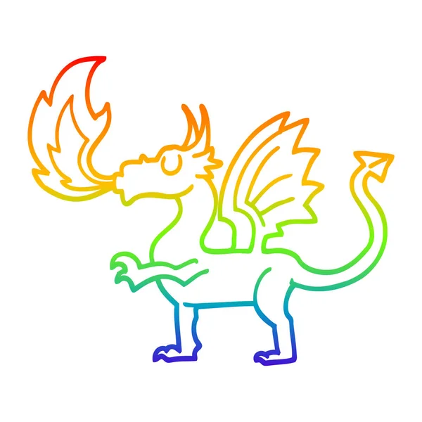 Regenbogen-Gradienten-Linie Zeichnung Cartoon roter Drache — Stockvektor