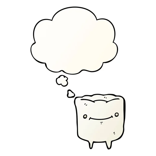 Desenho animado dente feliz e bolha de pensamento em estilo gradiente suave — Vetor de Stock