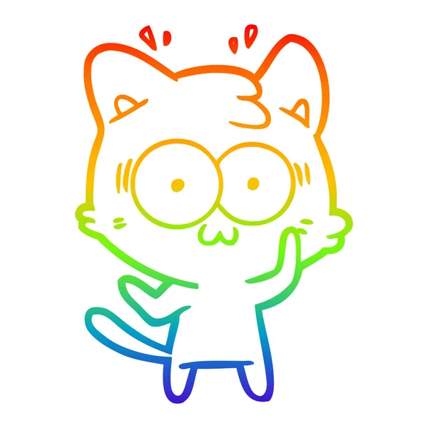 Arco iris gradiente línea dibujo dibujos animados sorprendido gato — Vector de stock