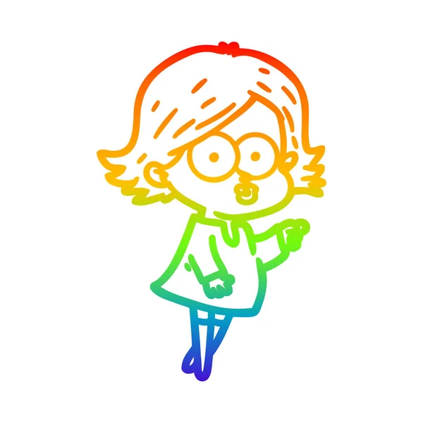 Regenboog gradiënt lijntekening cartoon meisje pouting — Stockvector