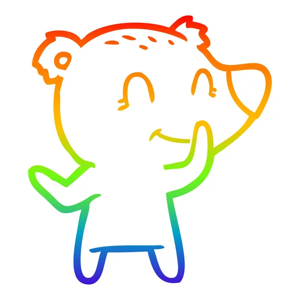 Rainbow gradient ligne dessin sympathique ours dessin animé — Image vectorielle