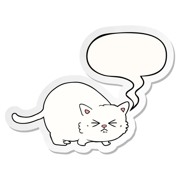 Karikatúra dühös macska és a beszéd buborék matrica — Stock Vector