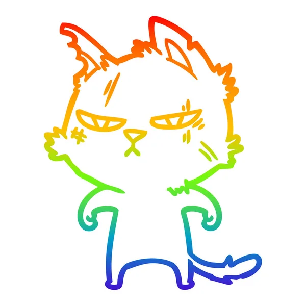 Linea gradiente arcobaleno disegno duro gatto dei cartoni animati — Vettoriale Stock