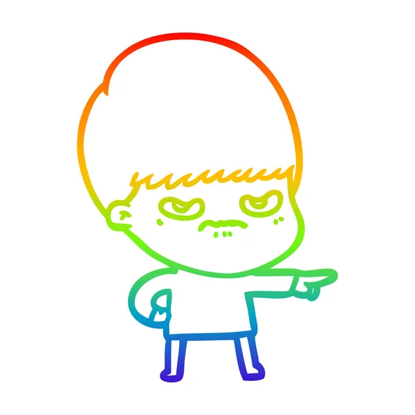 Rainbow gradient linje ritning tecknad pojke — Stock vektor