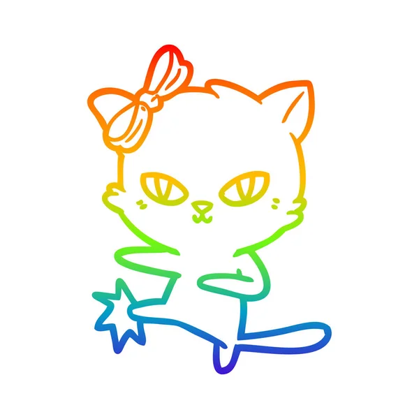 Rainbow gradient ligne dessin mignon dessin animé chat — Image vectorielle