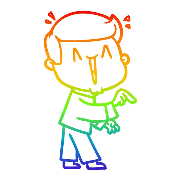 Regenboog gradiënt lijntekening cartoon opgewonden man — Stockvector