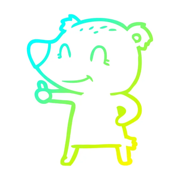 Cold gradient line drawing cartoon bear giving thumbs up sign — стоковый вектор