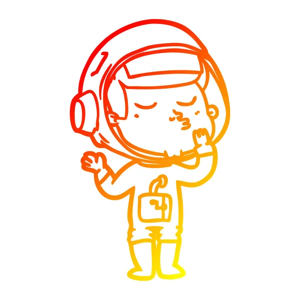 Chaud gradient ligne dessin dessin animé astronaute confiant — Image vectorielle